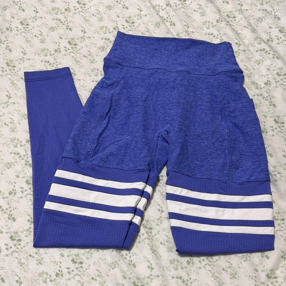 Bombshell Sportswear Blue Leggings with White Stripes